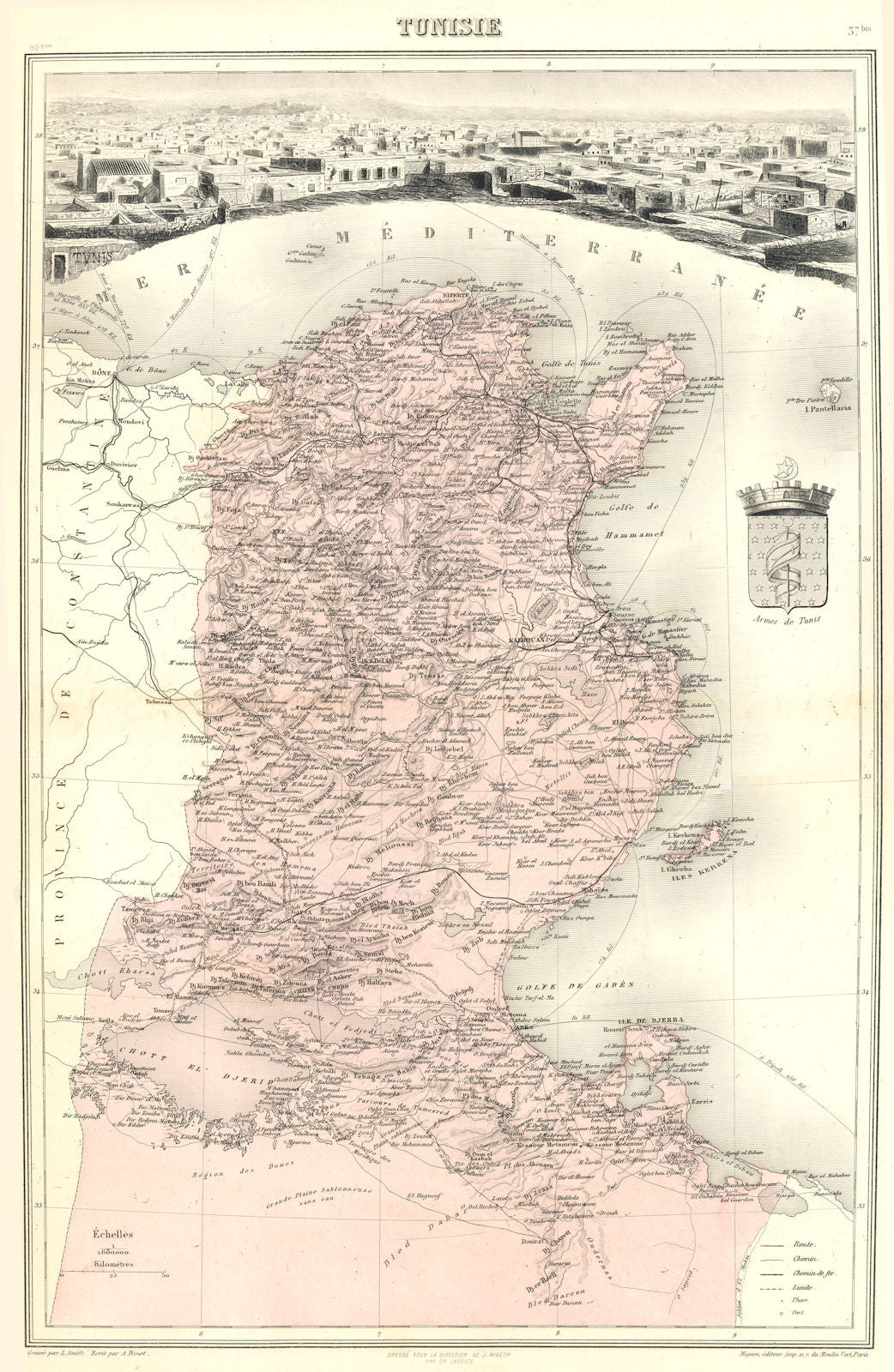 TUNISIA. Tunisie. Vuillemin. 1903 old antique vintage map plan chart